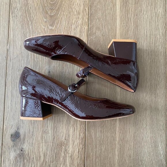 Reformation Max Block Heel in Rum Raisin Crinkle Patent - Picture 2 of 4